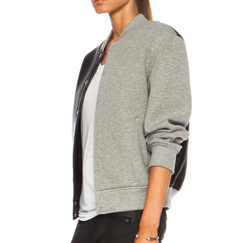 ALEXANDER WANG Leather & Neoprene Half Half Varsity Jacket Black and Grey - Picture 3 of 13